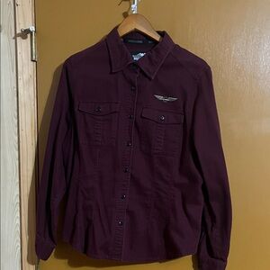 Harley-Davidson Burgundy Button-Up Blouse
